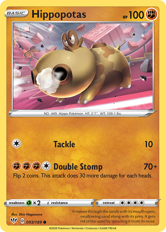 Hippopotas 093/189 Common Reverse Holo Darkness Ablaze NM/LP