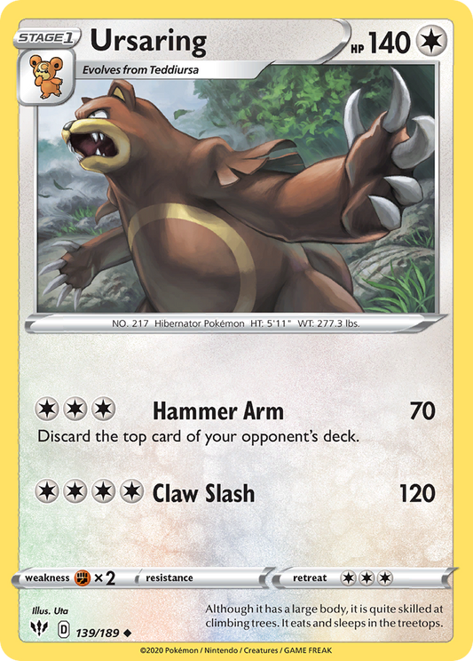 Ursaring 139/189 Uncommon Reverse Holo Darkness Ablaze NM/LP
