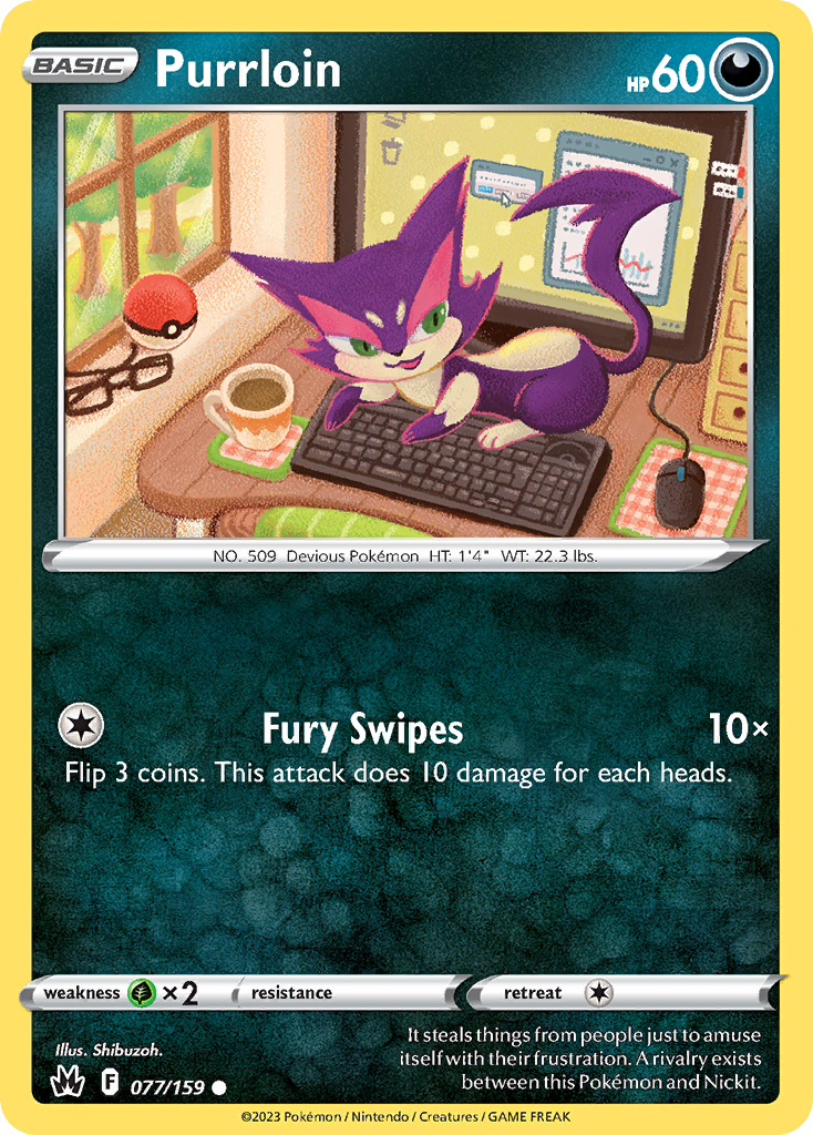 Purrloin 077/159 Common Reverse Holo Crown Zenith NM/LP