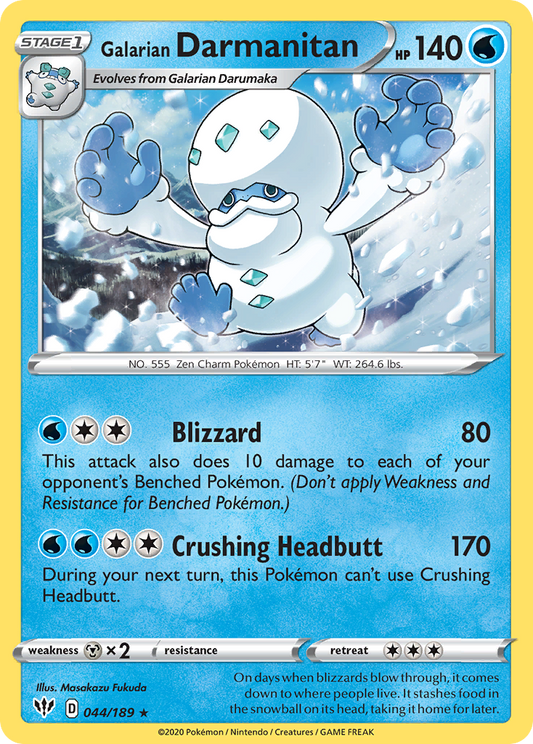 Galarian Darmanitan 044/189 Rare Reverse Holo Darkness Ablaze NM/LP