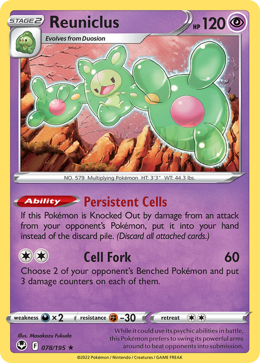 Reuniclus 078/195 Rare Reverse Holo Silver Tempest Holo NM/LP