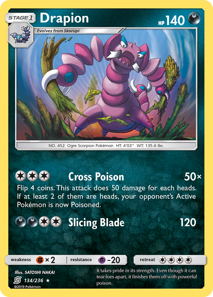 Drapion 134/236 Rare Reverse Holo Unified Minds NM/LP