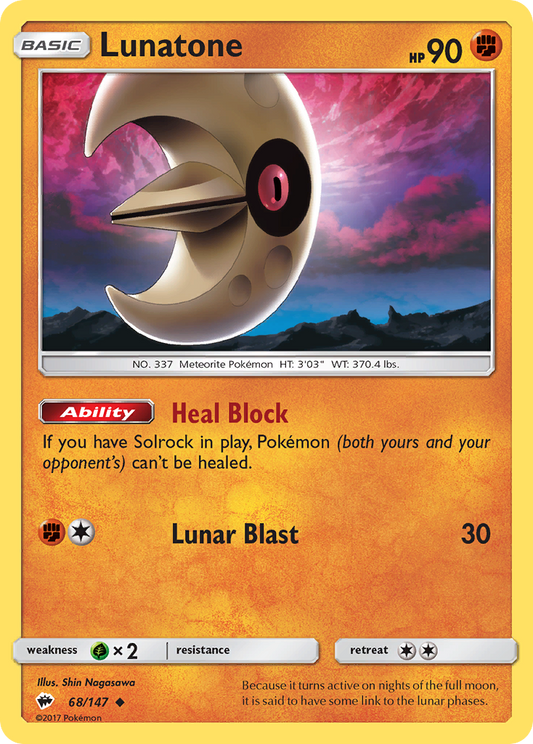 Lunatone 68/147 Uncommon Reverse Holo Burning Shadows NM/LP