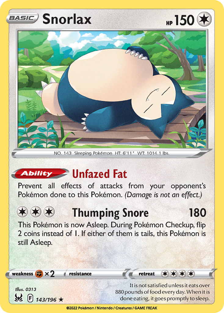 Snorlax 143/196 Rare Lost Origin Holo NM/LP