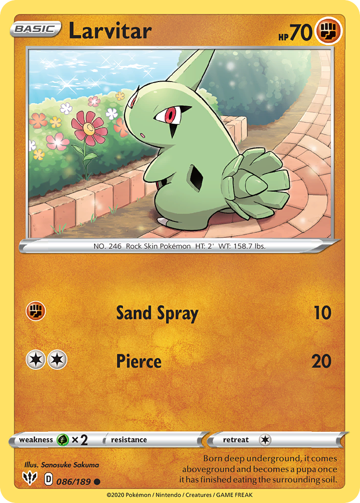 Larvitar 086/189 Common Reverse Holo Darkness Ablaze NM/LP