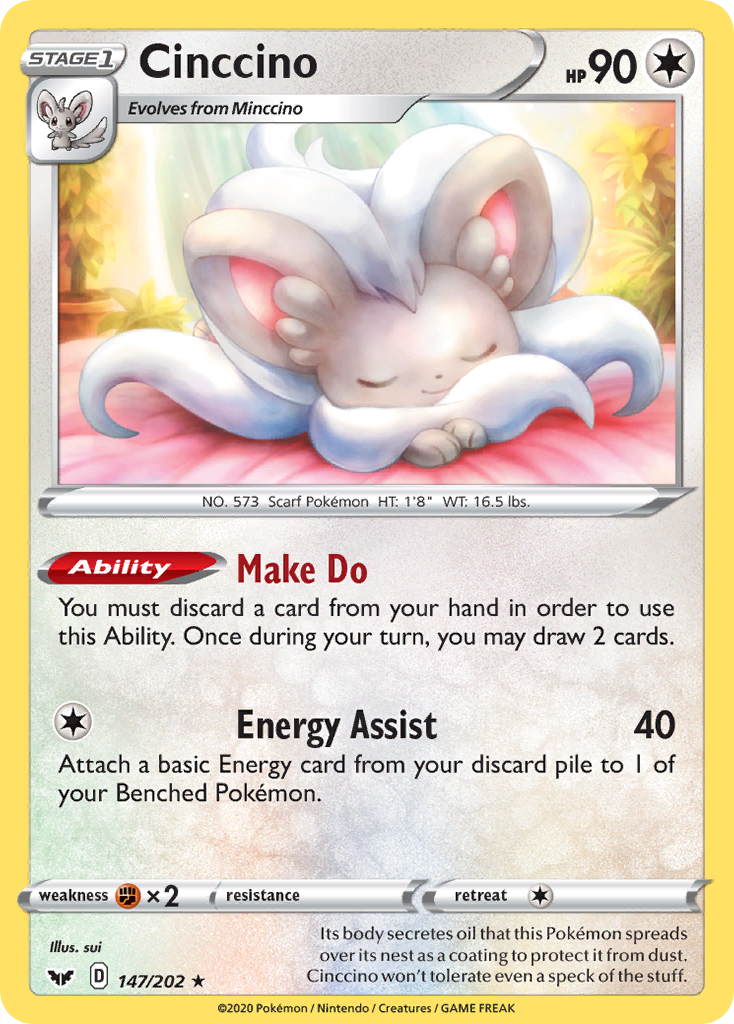 Cinccino 147/202 Rare Reverse Holo Sword & Shield NM/LP