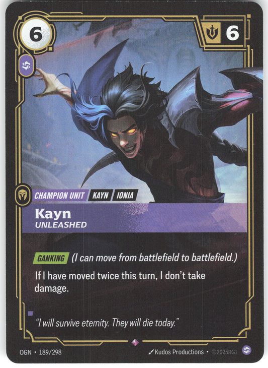 Kayn - Unleashed Rare Origins 189/298 NM