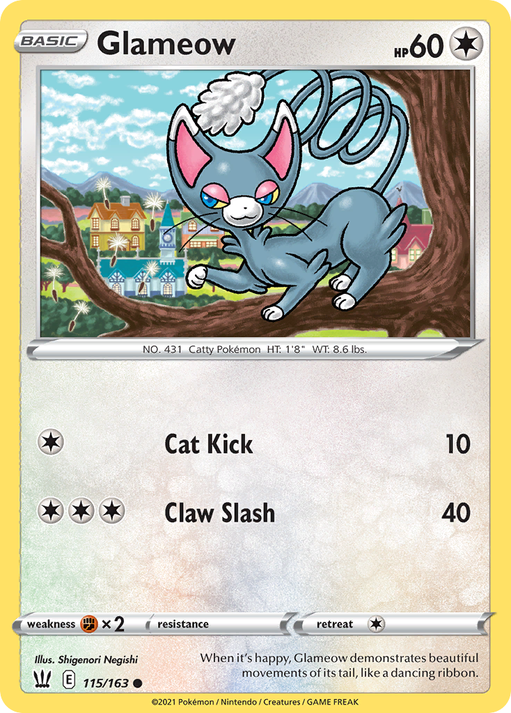 Glameow 115/163 Common Reverse Holo Battle Styles NM/LP