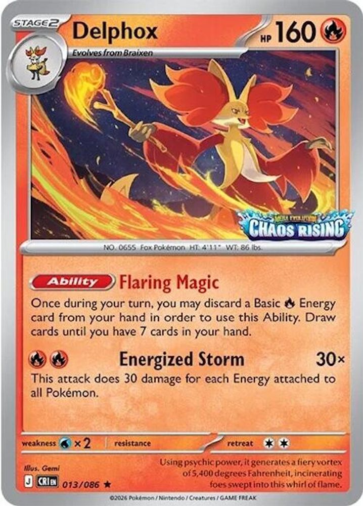 Delphox (Chaos Rising Stamped) (Sealed) 013/086 Miscellaneous Cards & Products Holo NM/M