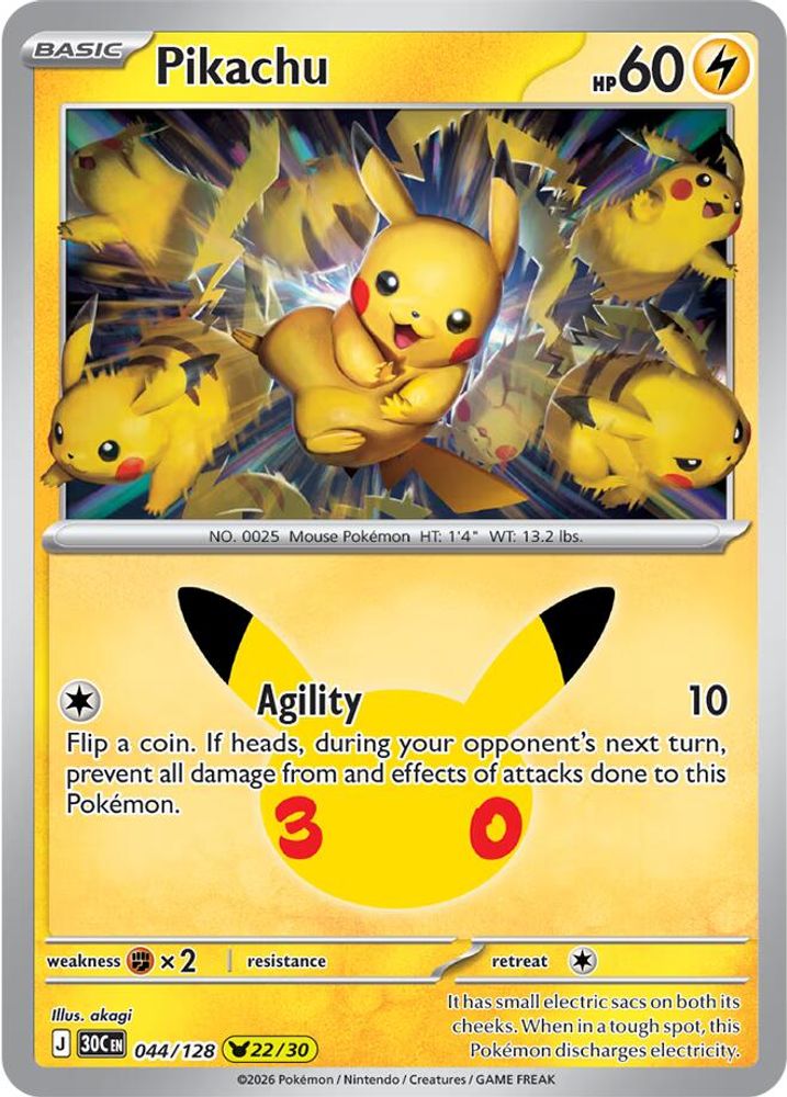 Pikachu 044/128 Pikachu Rare ME: 30th Celebration Holo NM/M