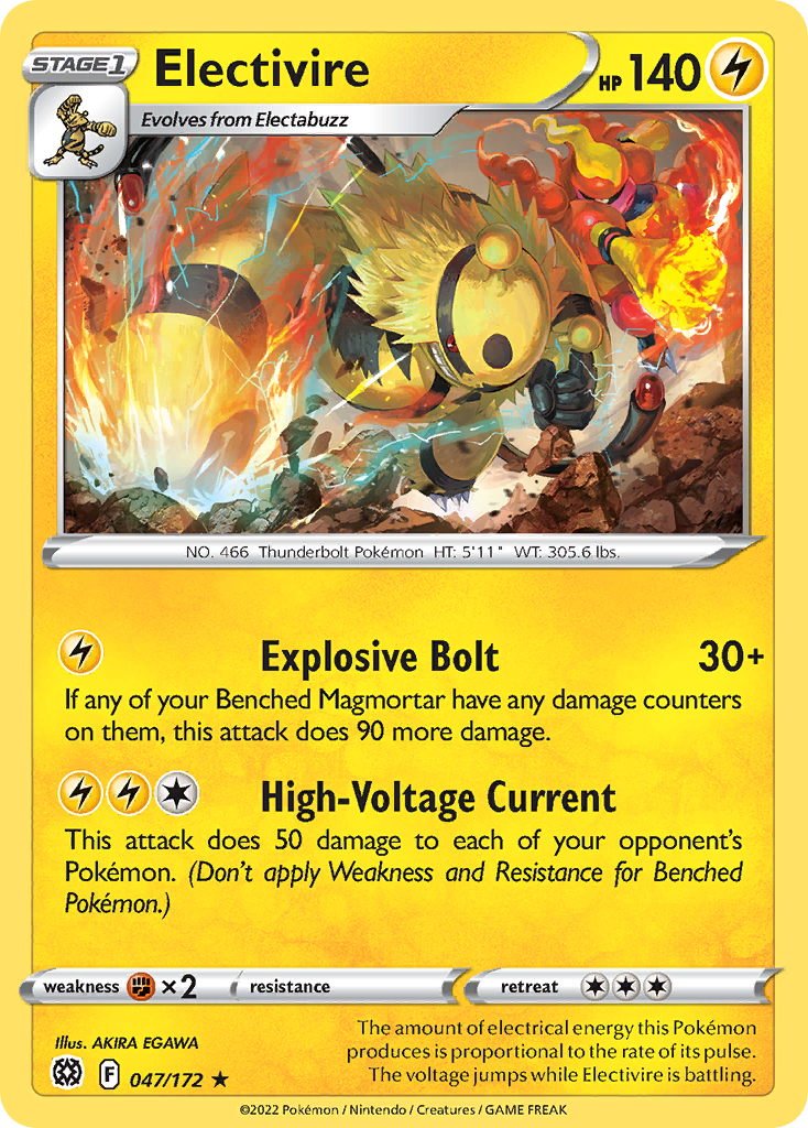 Electivire 047/172 Rare Reverse Holo Brilliant Stars NM/LP