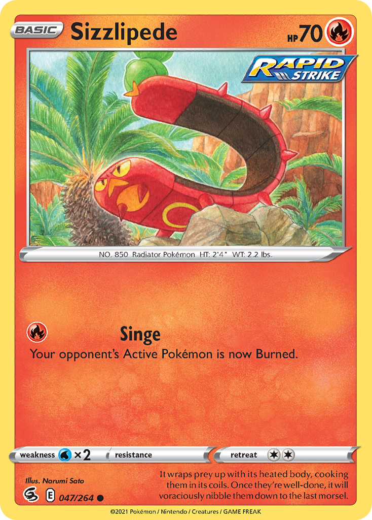 Sizzlipede 047/264 Common Reverse Holo Fusion Strike NM/LP