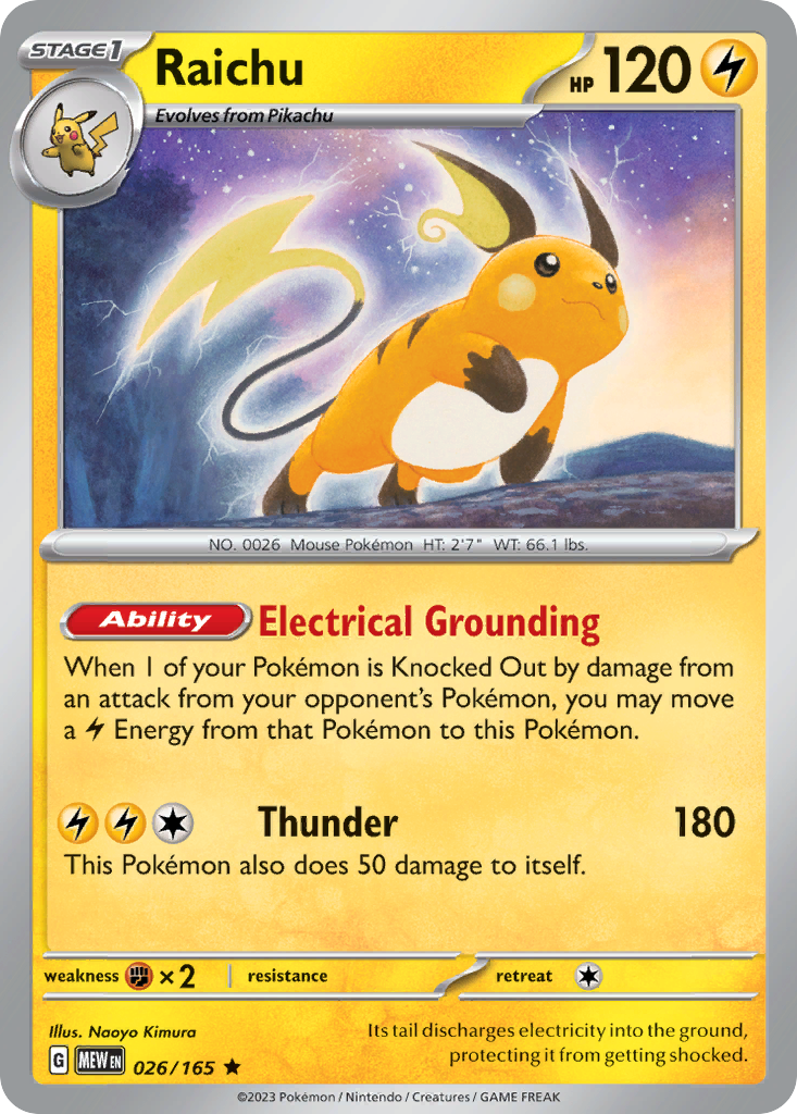 Raichu 026/165 Rare Reverse Holo 151 NM/M