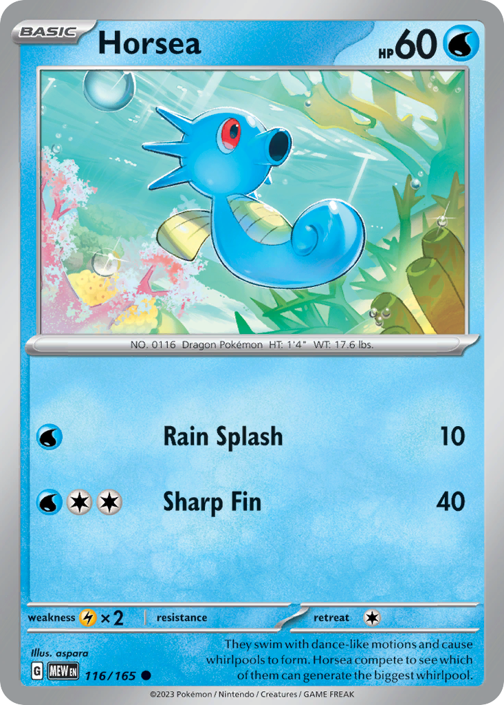 Horsea 116/165 Common Reverse Holo 151 NM/LP