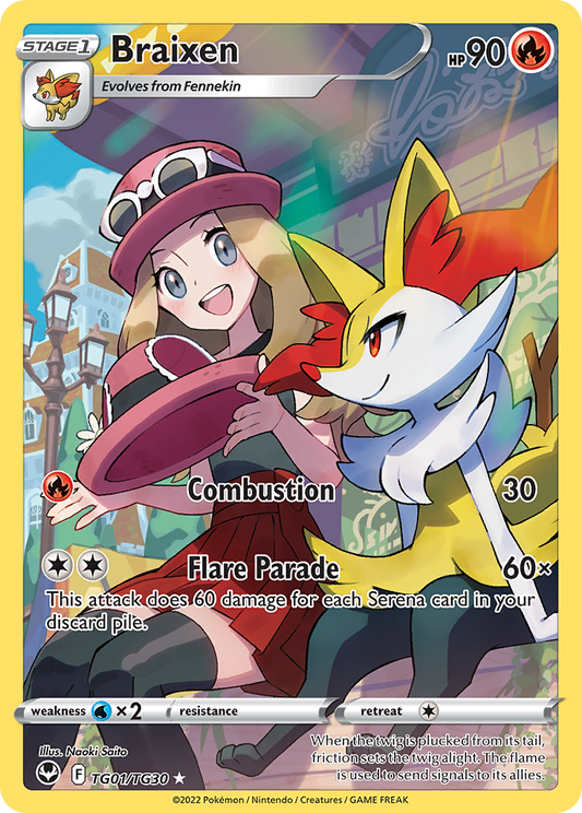 Braixen TG01/TG30 Trainer Gallery Rare Silver Tempest Trainer Gallery Holo NM/M