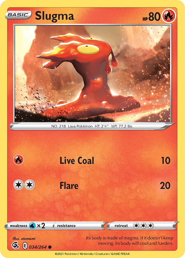 Slugma 034/264 Common Reverse Holo Fusion Strike NM/LP