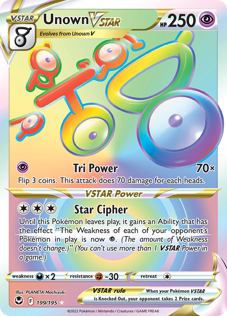 Unown VSTAR 199/195 Rainbow Rare Silver Tempest NM/M