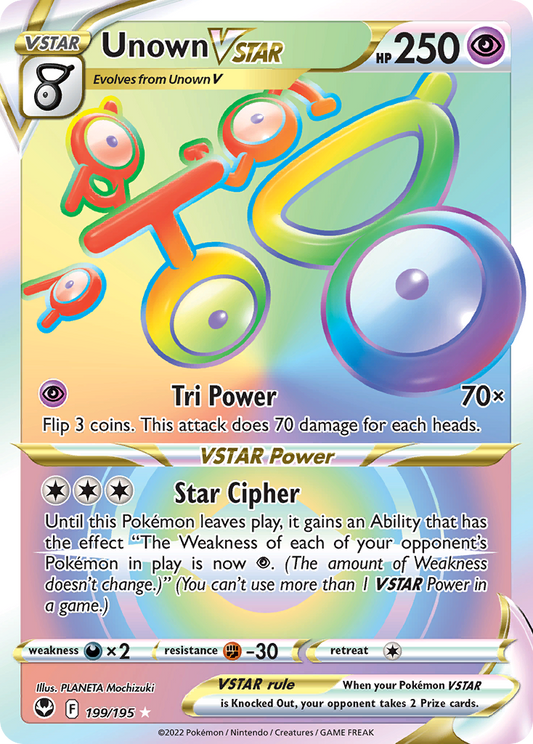 Unown VSTAR 199/195 Rainbow Rare Silver Tempest NM/M
