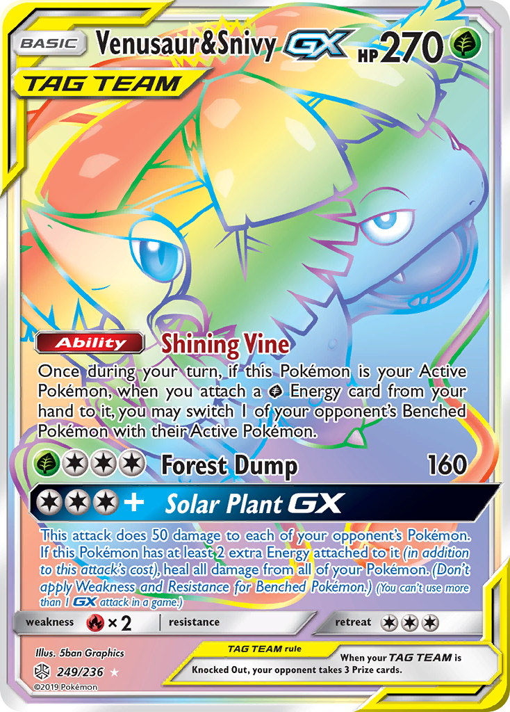 Venusaur & Snivy GX 249/236 Rainbow Rare Cosmic Eclipse NM/M