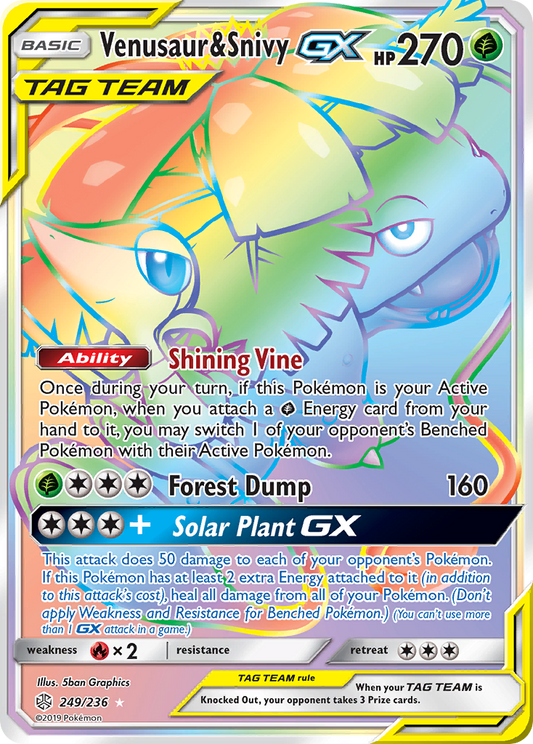 Venusaur & Snivy GX 249/236 Rainbow Rare Cosmic Eclipse NM/M