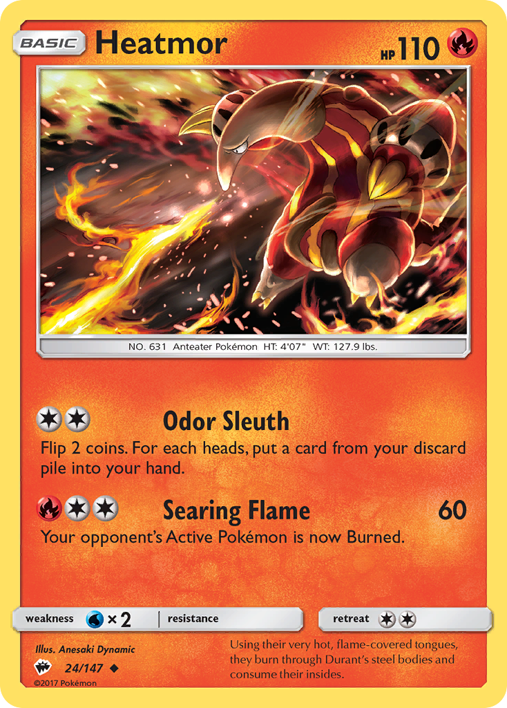 Heatmor 24/147 Uncommon Reverse Holo Burning Shadows NM/LP