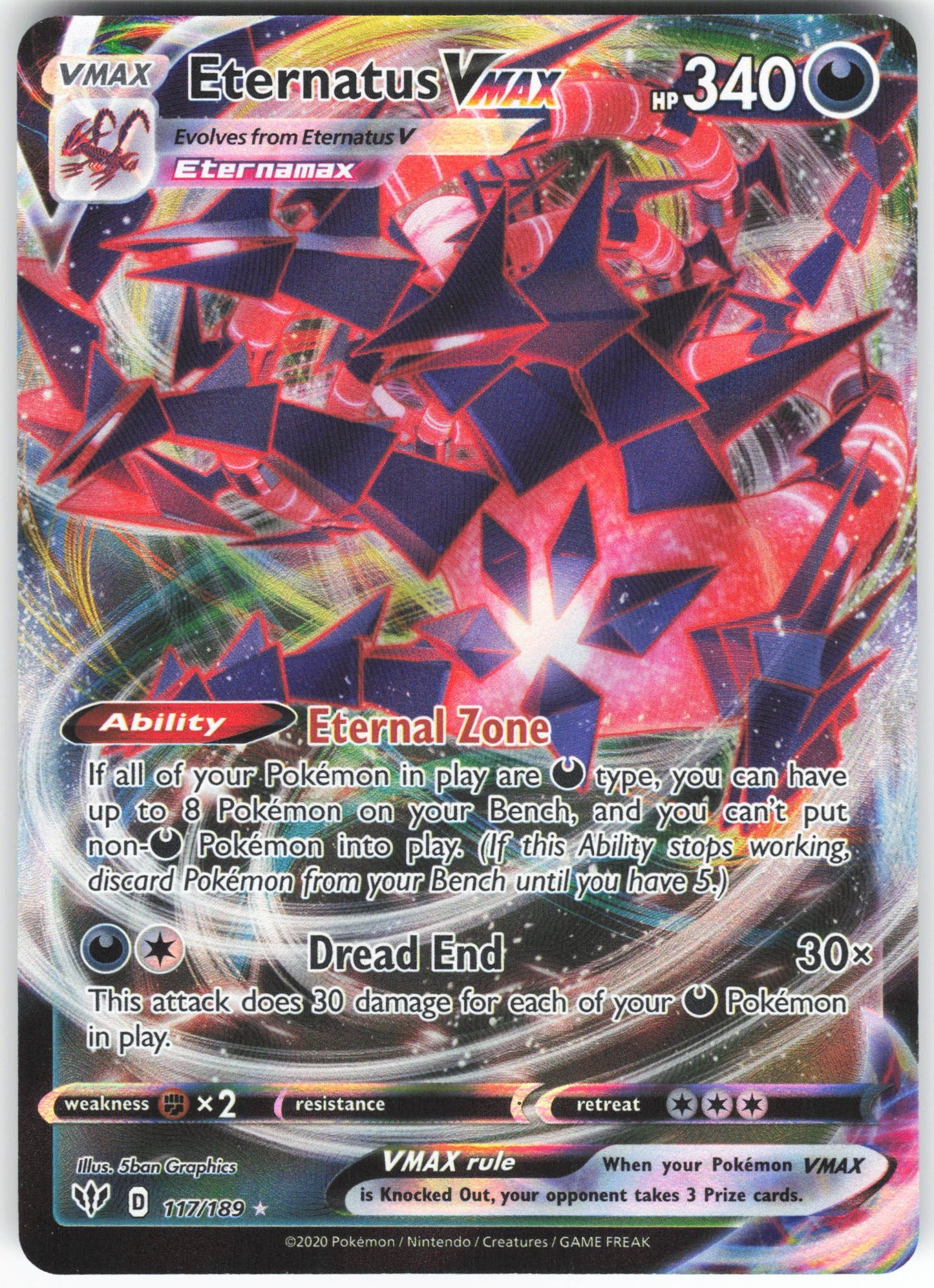 Eternatus VMAX Ultra Rare SWSH03: Darkness Ablaze 117/189 NM