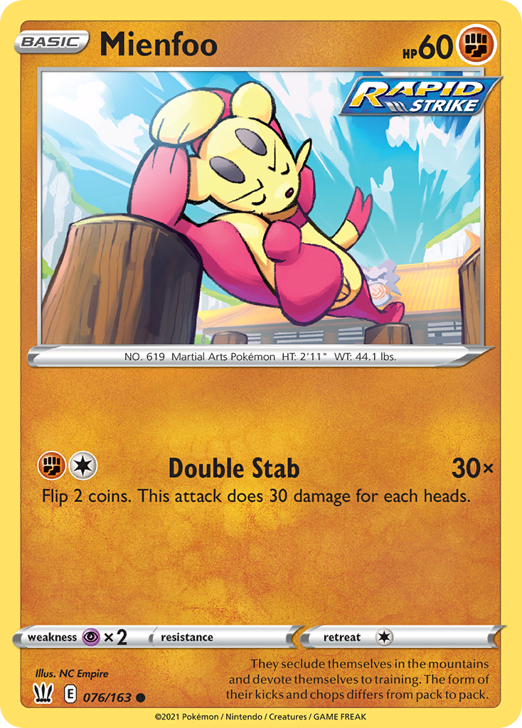 Mienfoo 076/163 Common Reverse Holo Battle Styles NM/LP