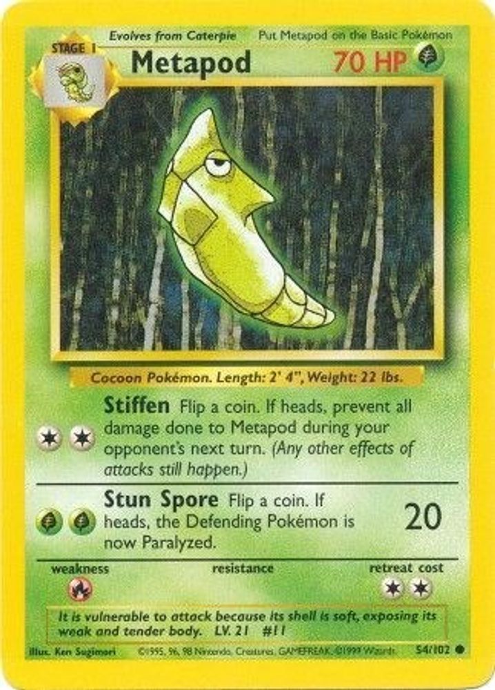 Metapod 54/102 Common Base Set Unlimited NM/M