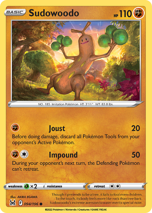 Sudowoodo 094/196 Common Reverse Holo Lost Origin NM/LP