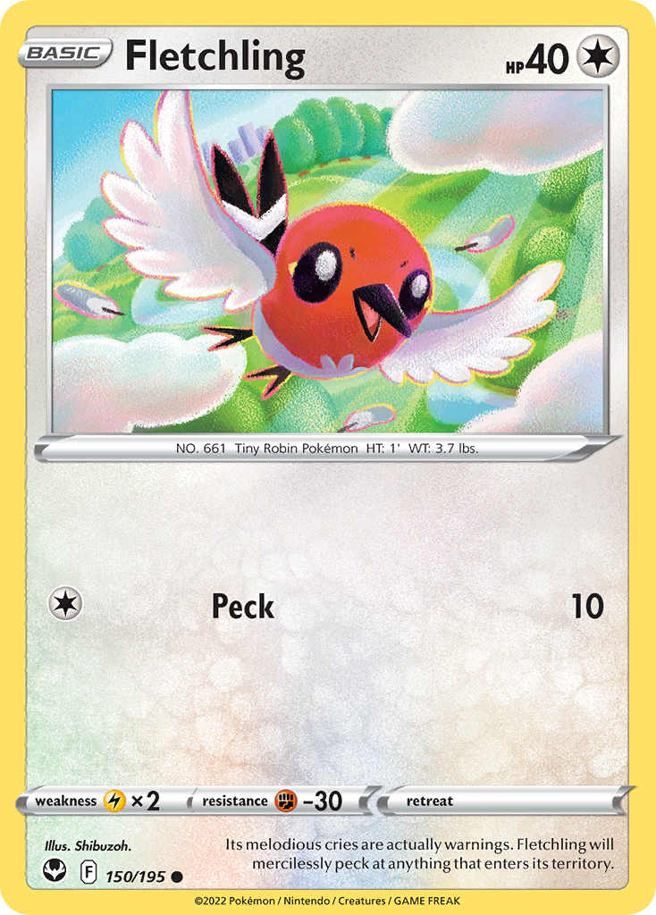 Fletchling 150/195 Common Reverse Holo Silver Tempest NM/LP