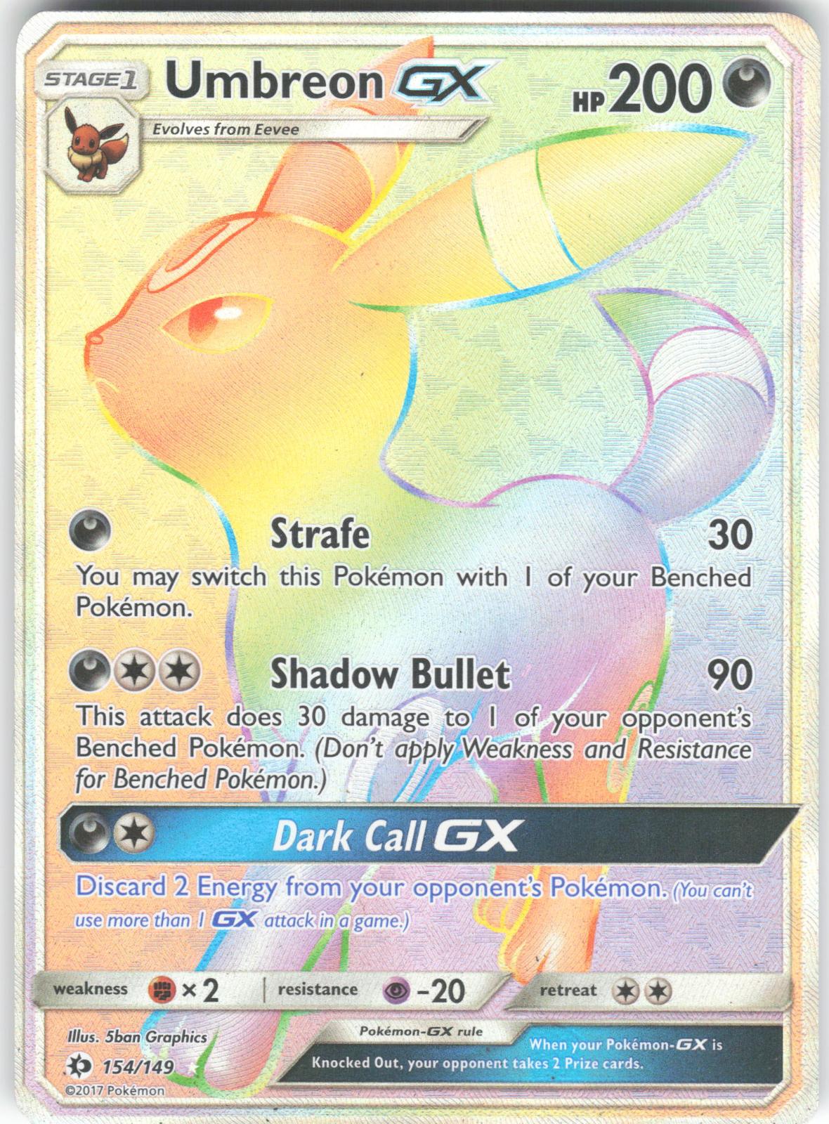 Umbreon GX (Secret) 154/149 Secret Rare SM Base Set Holo HP*