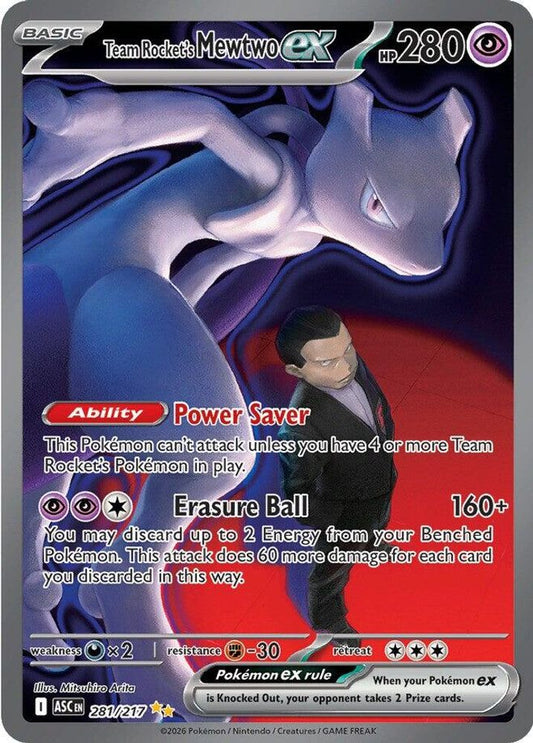Team Rocket's Mewtwo ex 281/217 Special Illustration Rare Ascended Heroes NM/M