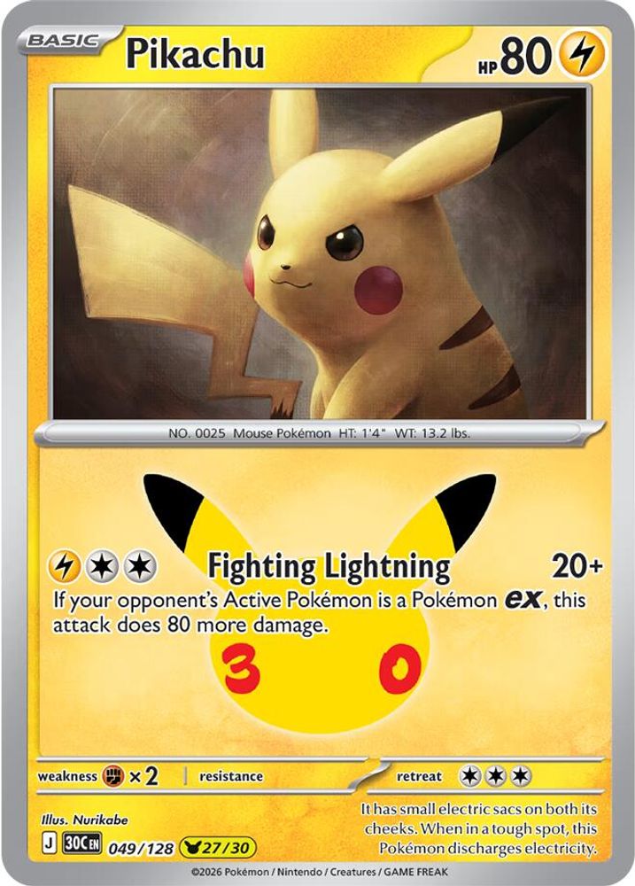 Pikachu 049/128 Pikachu Rare ME: 30th Celebration Holo NM/M