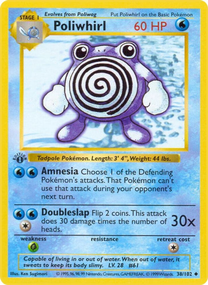 Poliwhirl 38/102 Uncommon Base Set Unlimited Shadowless NM/M
