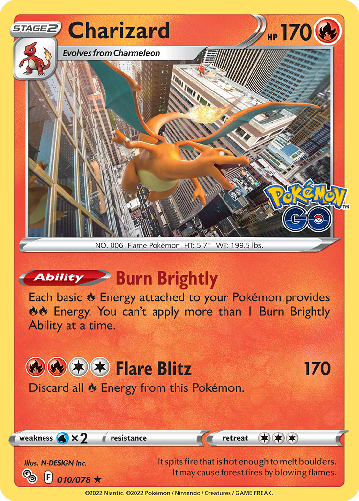 Charizard 010/078 Rare Pokemon GO Holo Reverse Holo NM/M