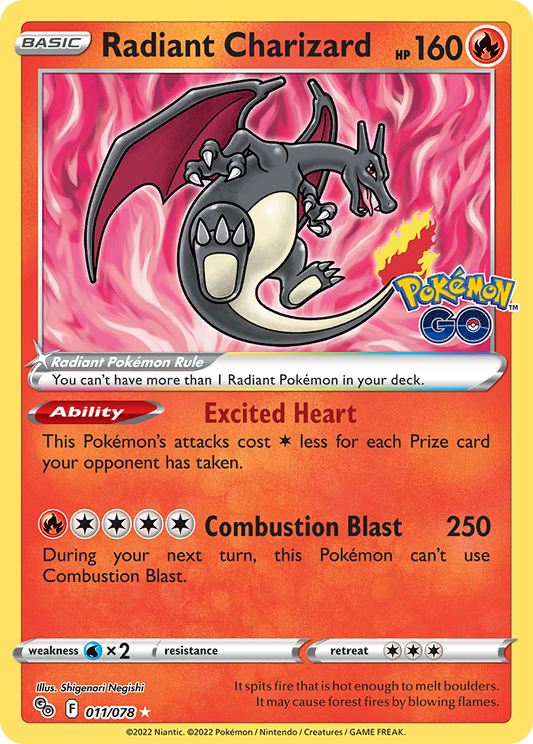 Radiant Charizard 011/078 Radiant Rare Pokemon GO NM/M