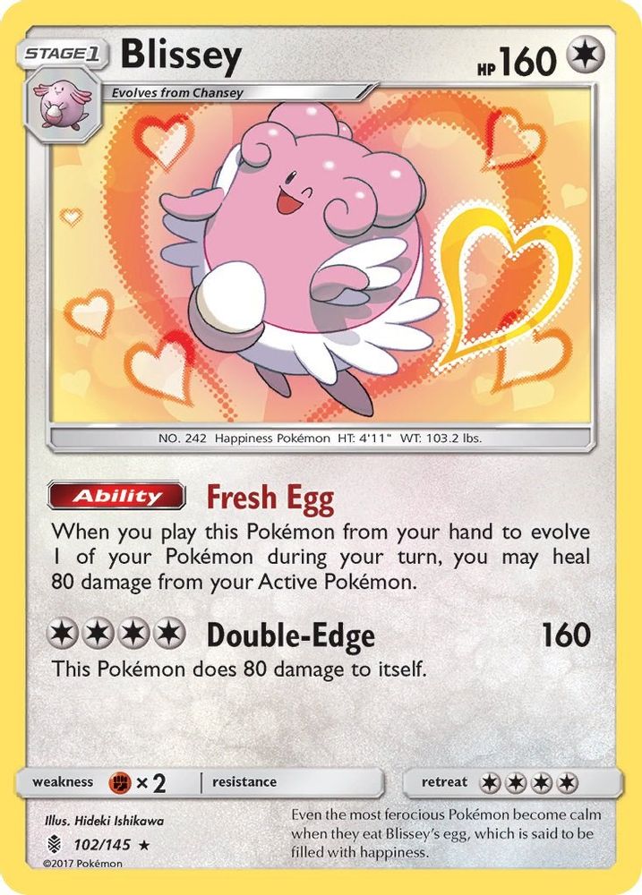 Blissey 102/145 Rare Reverse Holo Guardians Rising NM/LP