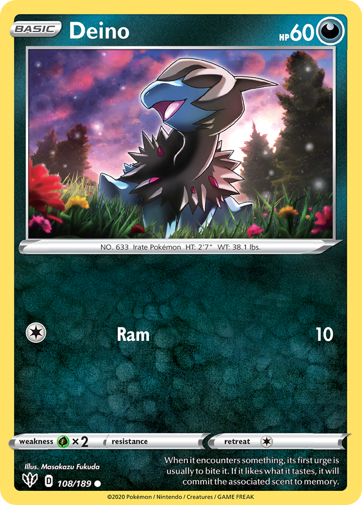 Deino 108/189 Common Reverse Holo Darkness Ablaze NM/LP
