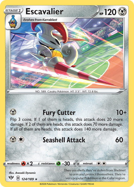 Escavalier 124/189 Rare Reverse Holo Darkness Ablaze NM/LP
