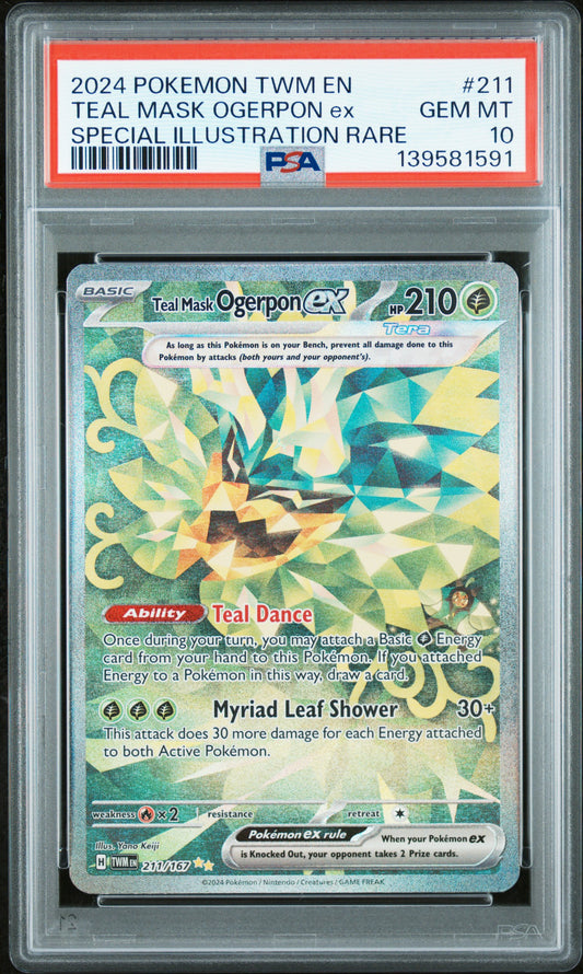 PSA 10 2024 POKEMON TWM EN-TWILIGHT MASQUERADE #211 TEAL MASK OGERPON ex SPECIAL ILLUSTRATION RARE 139581591