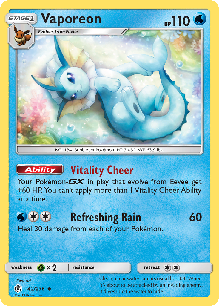 Vaporeon 42/236 Uncommon Cosmic Eclipse NM/M