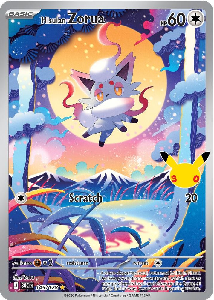 Hisuian Zorua 145/128 Illustration Rare ME: 30th Celebration Holo NM/M