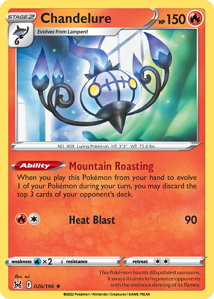 Chandelure 026/196 Rare Reverse Holo Lost Origin Holo NM/LP
