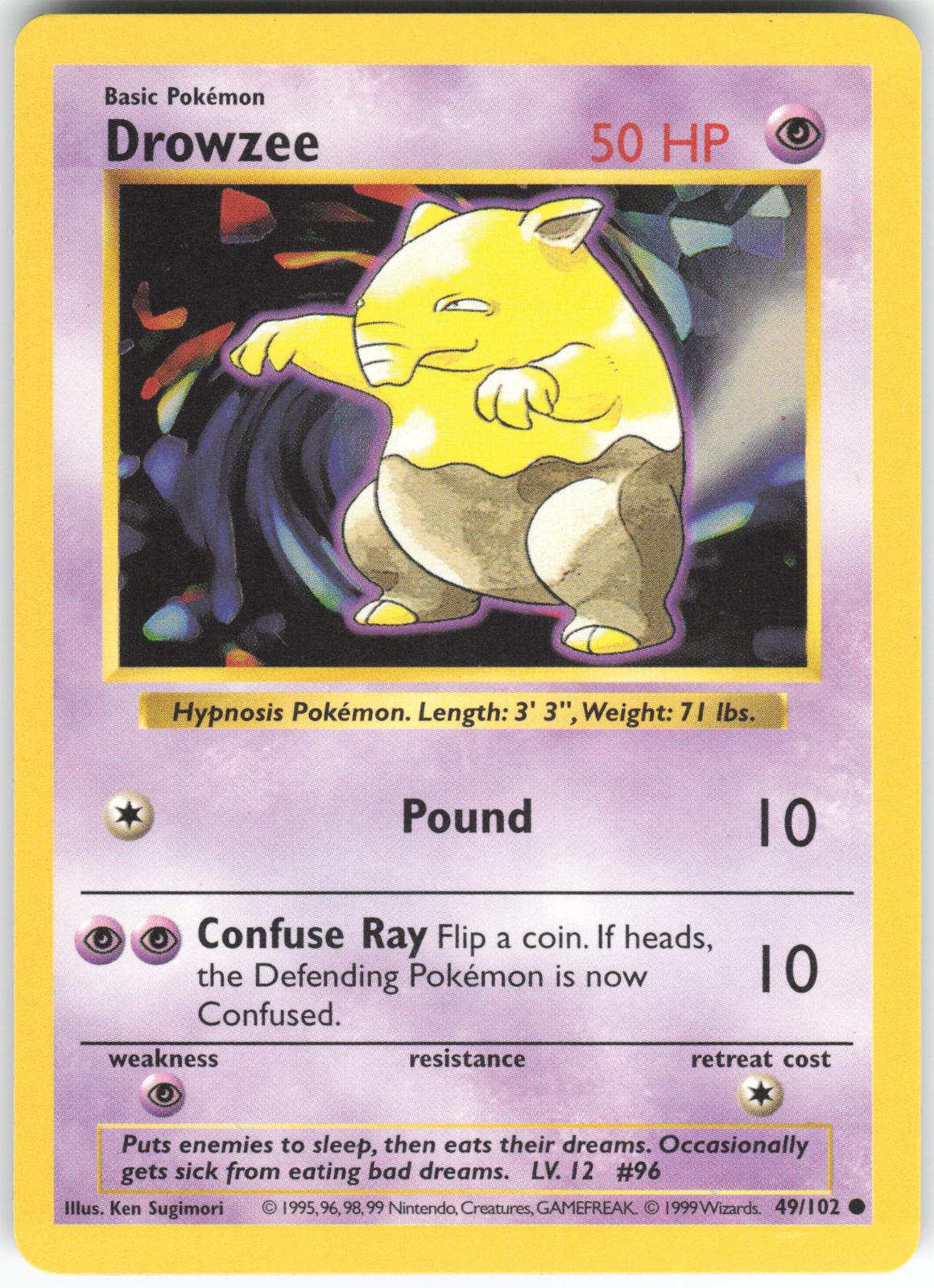 Drowzee 49/102 Common Base Set Unlimited Shadowless NM/LP