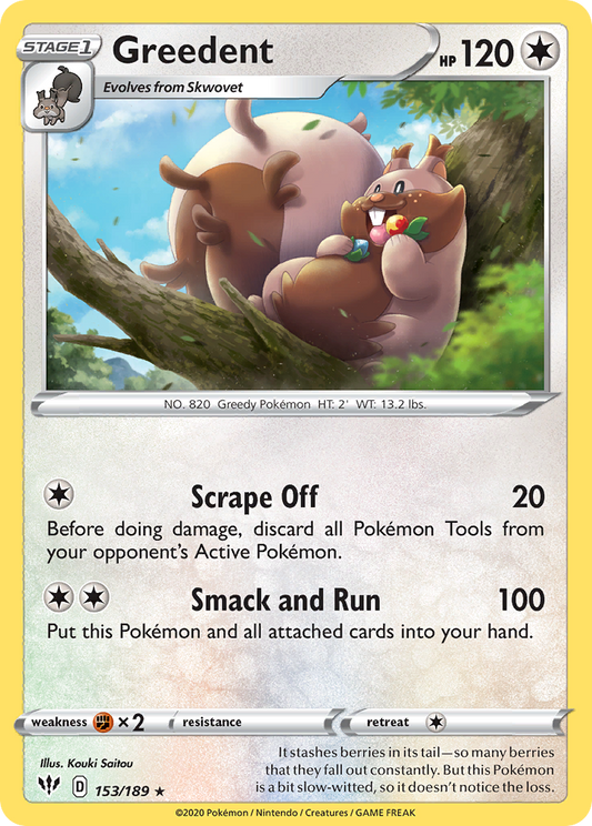 Greedent 153/189 Rare Reverse Holo Darkness Ablaze NM/LP