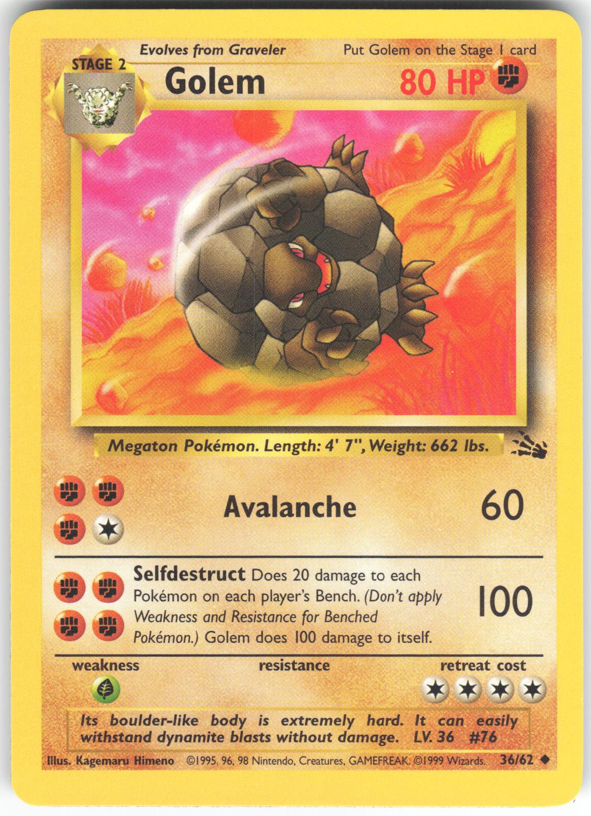 Golem 36/62 Uncommon Fossil Unlimited NM/LP
