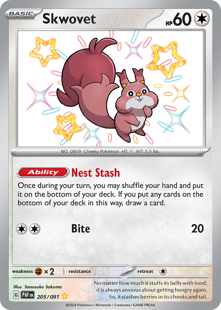 Skwovet 205/091 Shiny Rare Paldean Fates NM/M