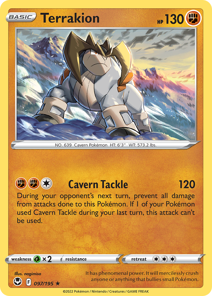 Terrakion 097/195 Rare Silver Tempest Holo NM/LP
