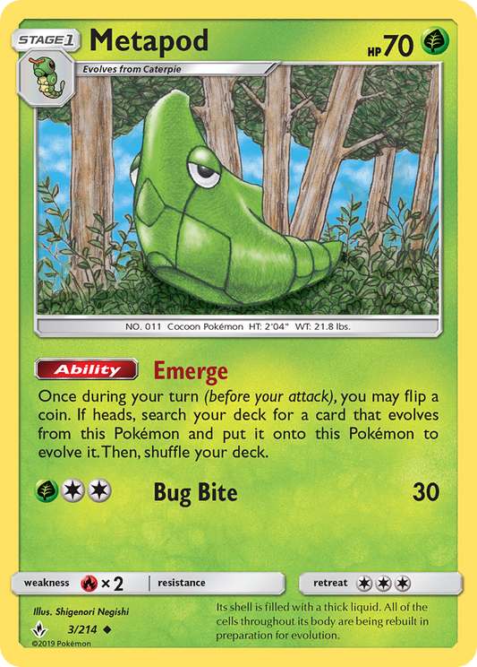 Metapod 3/214 Uncommon Reverse Holo Unbroken Bonds NM/LP