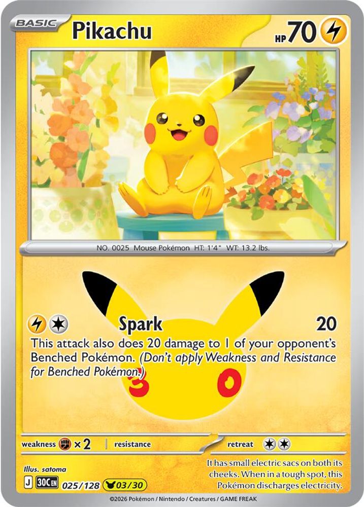Pikachu 025/128 Pikachu Rare ME: 30th Celebration Holo NM/M